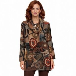 Adore Womens Medium Cowl Neck Tunic Artsy Abstract Print Boho NWT Vintage